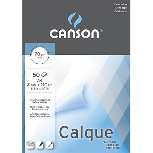 دفتر رسم كلك Canson غلاف أزرق شفاف 70غم 50ورقة a4