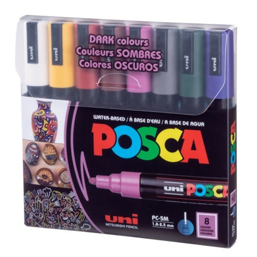 Posca Paint Marker Medium 8 Piece Dark Color Set, 5 ml